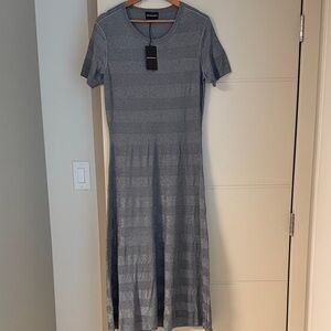 Emporio Armani Gray Striped Midi Dress